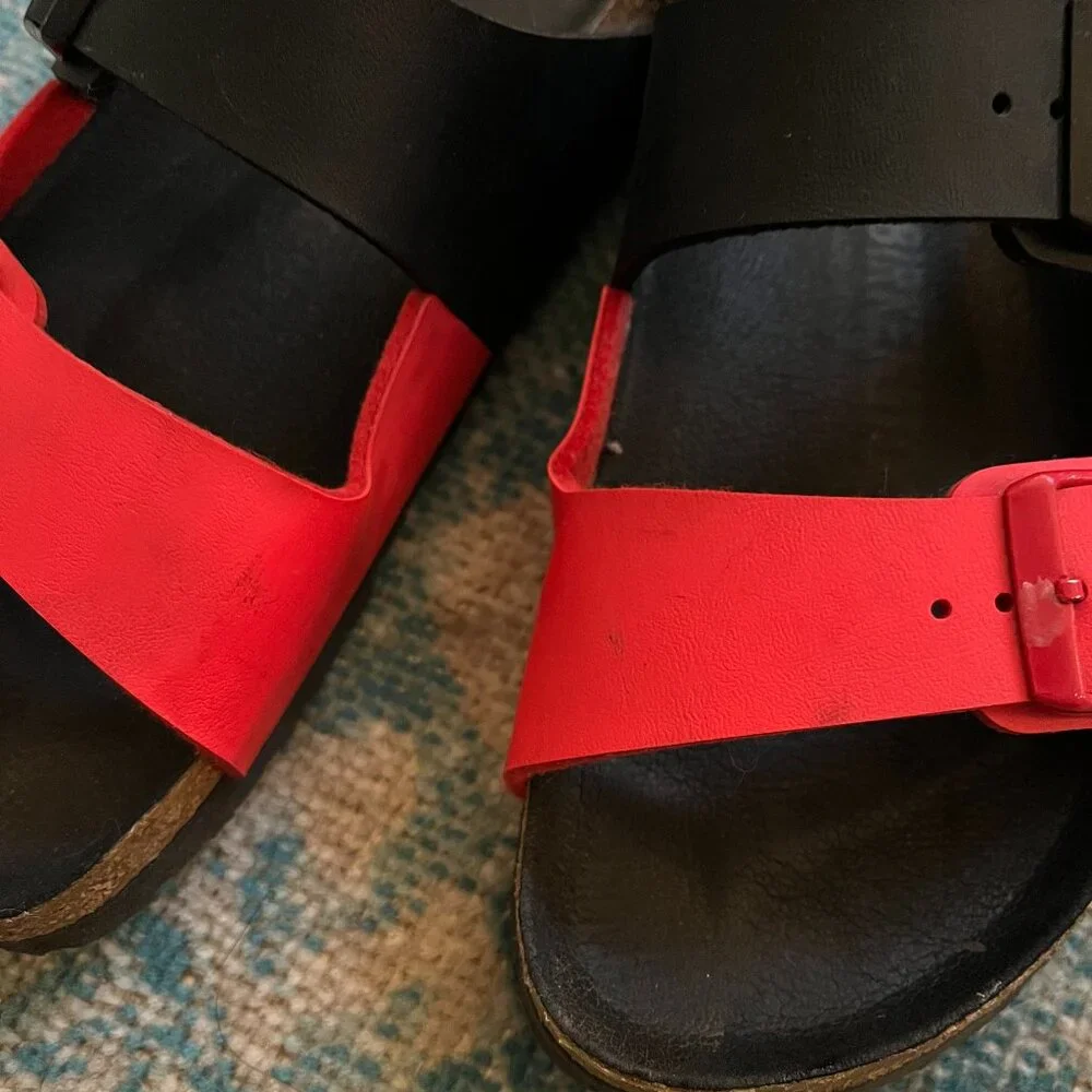 Birkenstock Arizona *Black & Poppy Red* Split Color / 36 N / Birko-Flor / EUC - Picture 15 of 16
